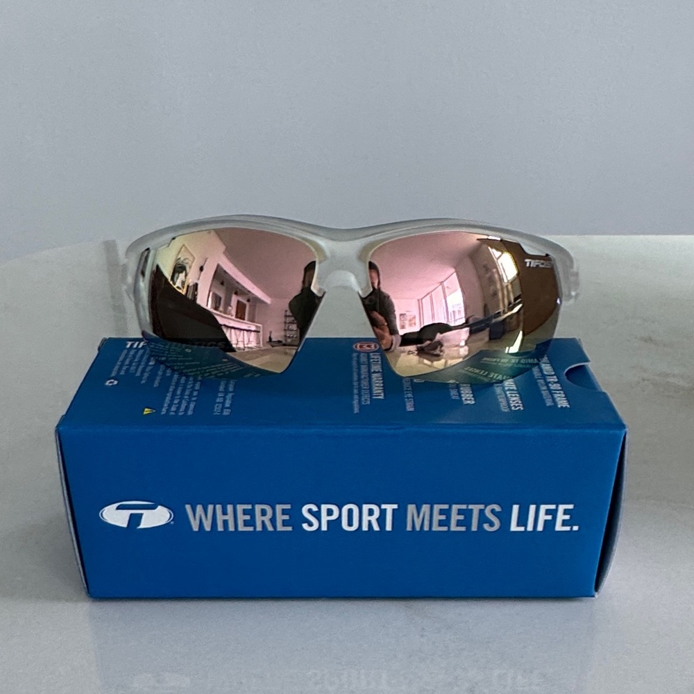 Tifosi Optics White Frame Sunglasses with Rose Gold Mirrored Lenses
